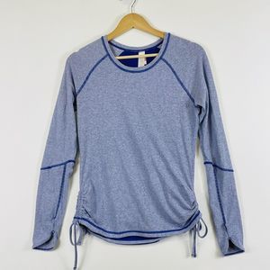 Lucy Long Sleeve Top Womens Medium Blue Striped Ruched Yoga Athletic Sporty